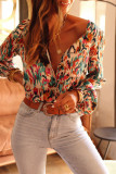 Multicolor V Neck Abstract Print Long Sleeve Shirt