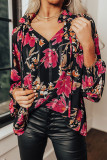 Black Ruffled Collar Floral Blouse
