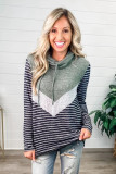 Green Stripe Color Block Turtleneck Hoodie