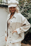 White Leopard Print Corduroy Long Sleeve Jacket