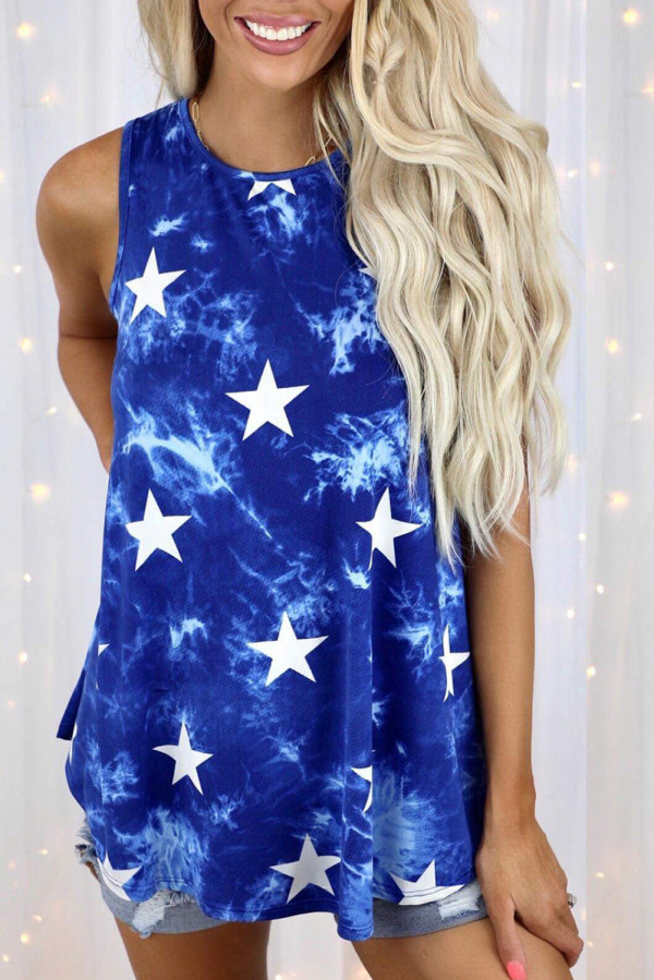 Blue Stars Tie-dye Flowy Tank Top