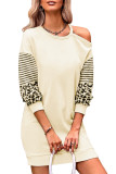 Apricot Leopard Striped Patchwork Cut Out Long Sleeve Mini Dress