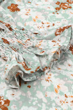 Green Floral Print Tie V Neck Button Up Blouse