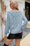 Plain Crochet Knit V Neck Pullover Sweaters