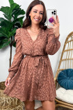 Jacquard Animal Print Surplice V Neck Short Dress