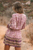 Pink Split V Neck Boho Floral Dress