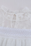 White Frill Neck Swiss Dot Puff Sleeve Blouse