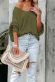 V Neck Long Sleeve Cable Knit Sweater