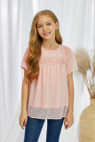 Apricot Swiss Dot Print Hollow Out Girl's T-shirt