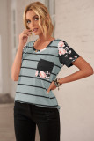 Gray Striped T-shirt with Patch Pocket