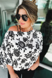 White Opposites Attract Boat Neck Floral Dolman Sleeve Top