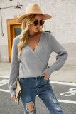 Plain Surplice V Neck Knit Sweaters