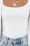 White Solid Swiss Dot Ribbed Puff Sleeve Bodysuit