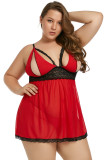 Red Plus Size Peek-a-boo Valentine Babydoll