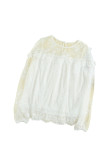 White Solid Color Crewneck Lace Mesh Ruffle Top