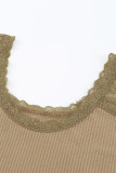 Khaki Lace Sleeve Ribbed Bodycon Dress