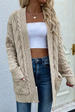 Plain Cable Knit Pocketed Open Front Sweater Cardigans