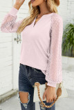 Lace Crochet Sleeves V Neck Waffle Knit Top