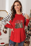 Striped Leopard Christmas Tree Print Tunic Top