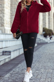 Red Hooded Zipper Ribbed Fleece Coat