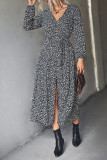 V Neck Button Down High Waist Split Floral Dress