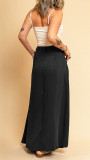 Plain Snap Button Long Length Suede Skirts