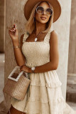Ribbed Knit Shirred Tiered Ruffled Sleeveless Mini Dress