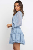 Sky Blue Ruffle Detailing Open Back Floral Dress