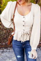 Puff Sleeve Peplum Top with Belt