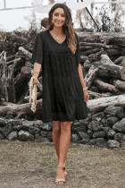 Black V Neck Tiered Babydoll Lace Dress