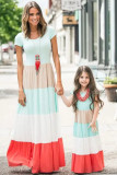 Family Matching Short Sleeve Color Block Kids' Maxi Dress