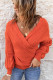 Orange Wrap V Neck Lantern Sleeve Textured Sweater