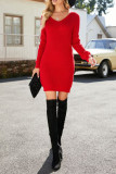 Plain V Neck Wrap Sweater Dress