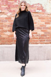 Black Sequin High Waist Bodycon Mid Skirt