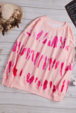 Pink Tie-dyed Print Long Sleeve Sweatshirt