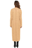 Khaki Cable Knit Open Front Long Cardigan
