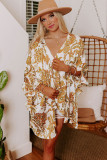 Orange Draped Paisley Print Open Front Overlay Top with Ruffles