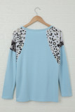 Sky Blue Long Sleeve Top With Leopard Snakeskin Print