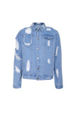 Sky Blue Distressed Buttoned Men's Denim Jackets
