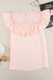 Pink Lace Splicing Ruffled Short Sleeve T-shirt