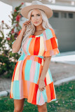 Multicolor Color Block Ruffled Elastic Waist Mini Dress
