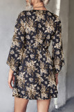 Surplice V Neck Flare Floral Dress