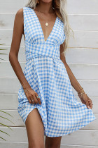 Blue Plaid Backless Mini Dress Unishe Wholesale