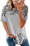 Gray Fierce Leopard Print Color Blocking Tee