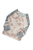 Crisscross Neck Leopard Sleeve Tie-dye Plus Size Top