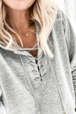 Grey Casual Solid Color Lace-up Hoodie