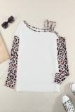 Leopard Splicing Cut Out One Shoulder Blouse