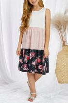 Black Little Girl Color Block Striped Floral Sleeveless Dress