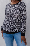 Plus Size Leopard Patchwork Long Sleeve Top