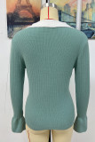 Color Block Lapel Collar Flare Sleeves Knit Top